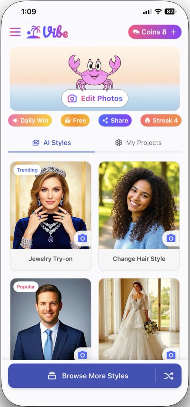 Vibe AI Photo Editor interface